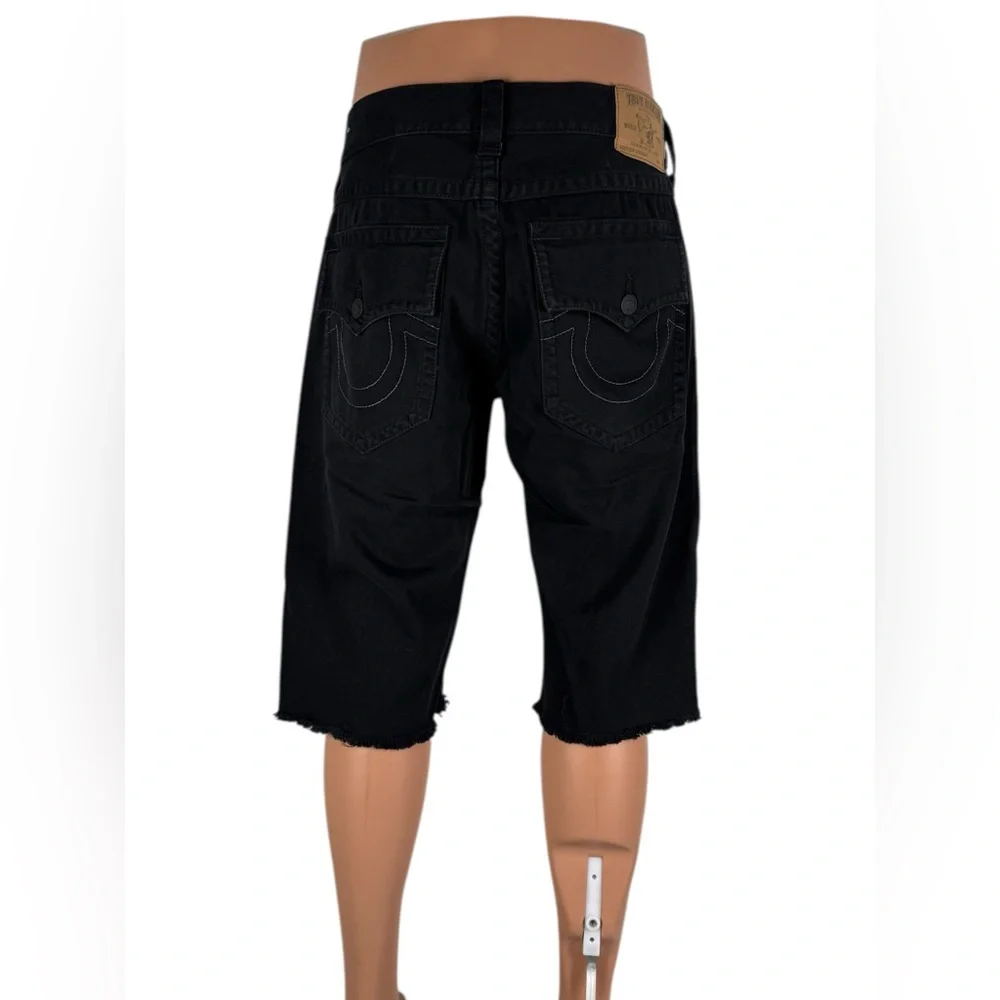 True Religion Mens 36 Cut Off Shorts 5 Pocket Black Denim Cotton 15” Inseam - Picture 4 of 11